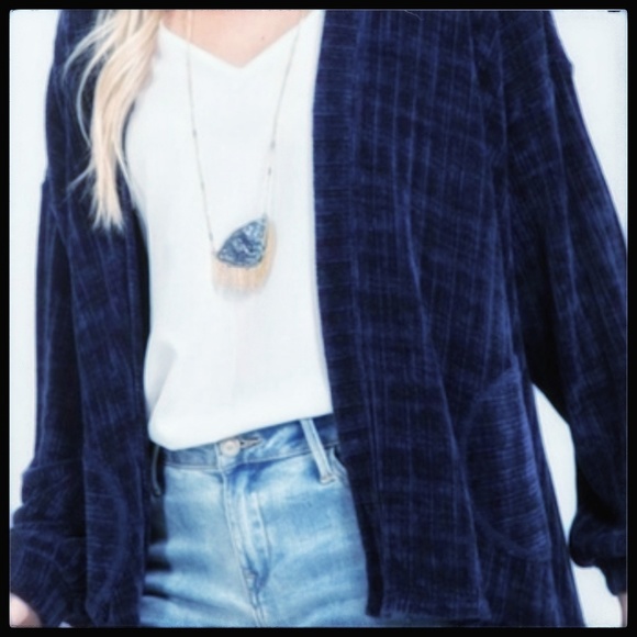 Chenille Navy Blue Cardigan, New! - Picture 2 of 6